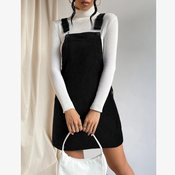 Classic Elegant Corduroy Solid Pocket Jumper Overall Dress Without Sweater - Picture 4 of 15